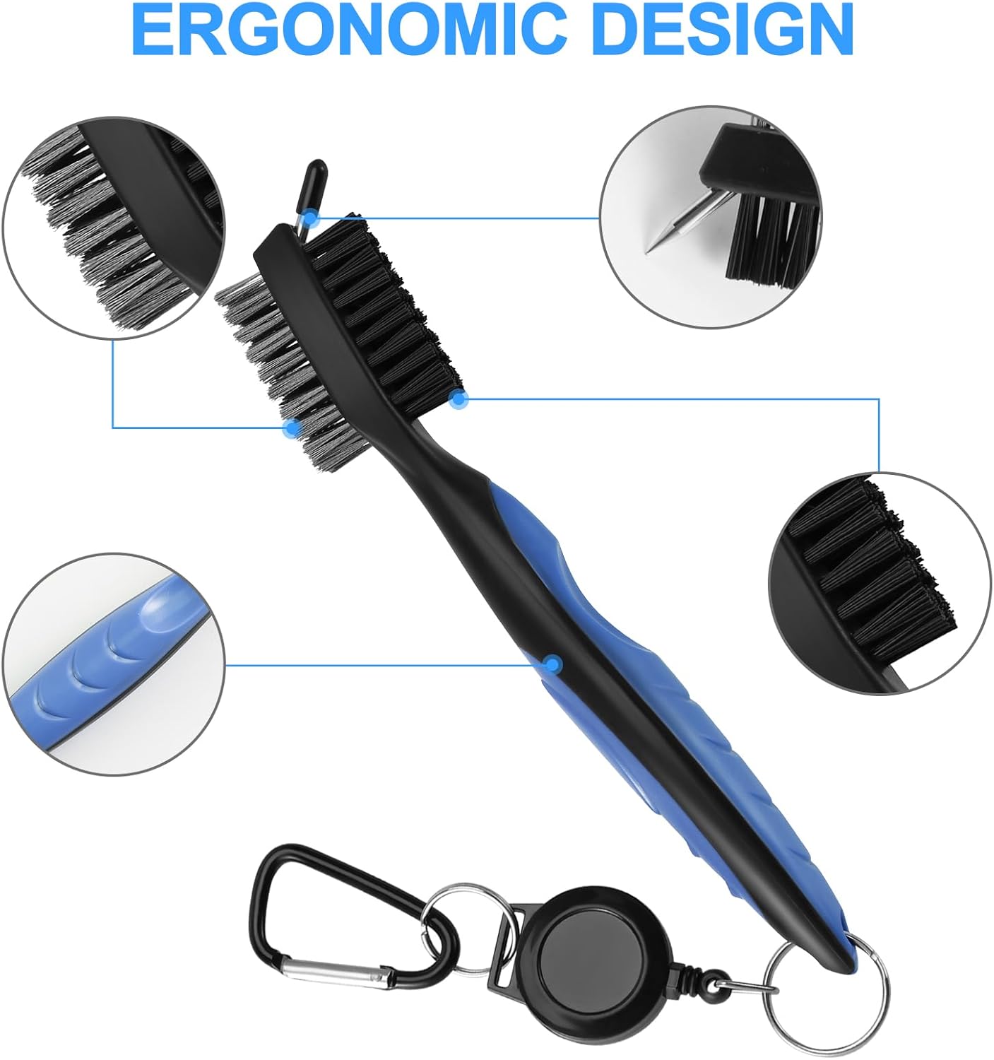 2 Pack Golf Club Brush, Professional Golf Club Cleaner with Retractable Zip-line and Golf Club Cleaner Brush, Handle Comfortable Grip Golf Grooves Cleaner for Easily Attaches to Golf Bag
