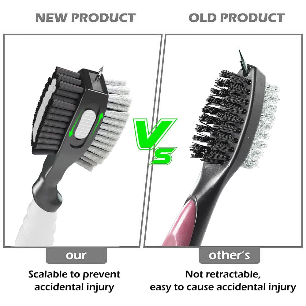 THIODOON 2 Pack Golf Club Brushes and Groove Cleaner 2 ft Retractable Zipline Carabiner Golf Brush Head with Retractable Spike Comfortable Grip Golf Club Cleaner