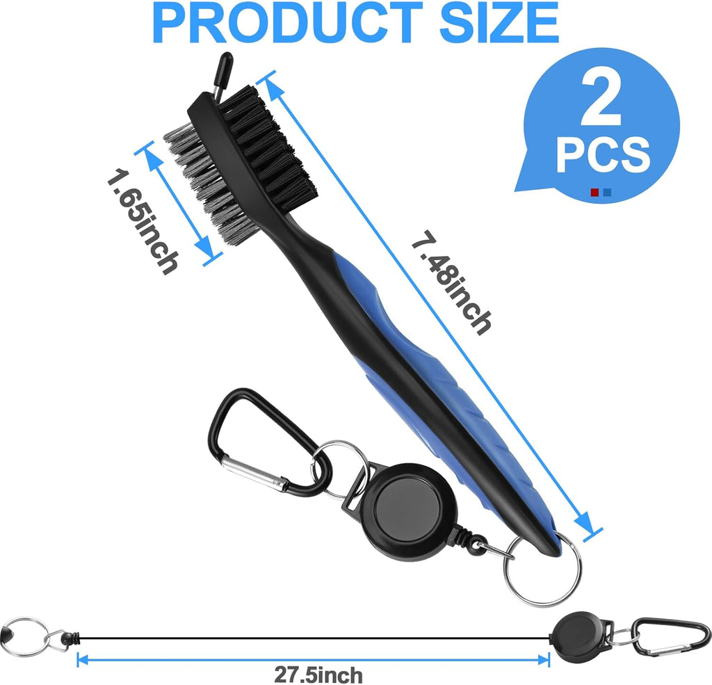 2 Pack Golf Club Brush, Professional Golf Club Cleaner with Retractable Zip-line and Golf Club Cleaner Brush, Handle Comfortable Grip Golf Grooves Cleaner for Easily Attaches to Golf Bag