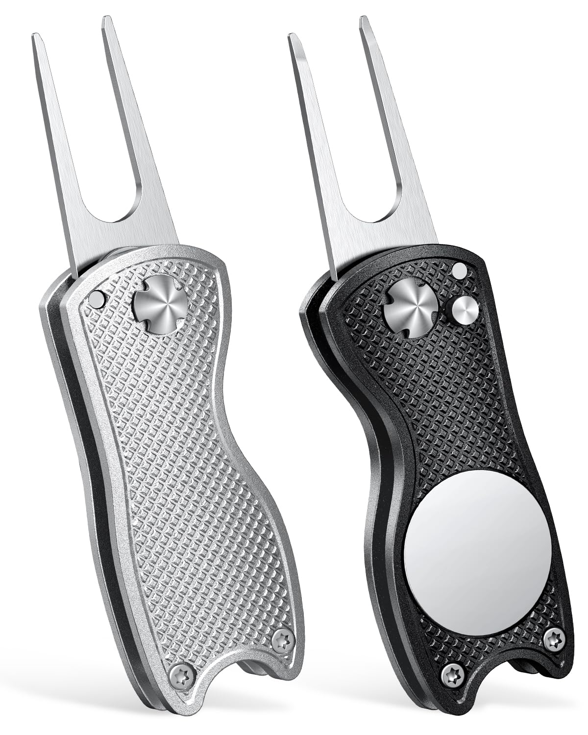 GreenHaven 2-6 Pack Golf Divot Repair Tool for Golfers Foldable Metal Green Tool with Magnetic Putt Alignment Ball Marker Pop-up Fork Tine with Sturdy Aluminum Alloy Handle