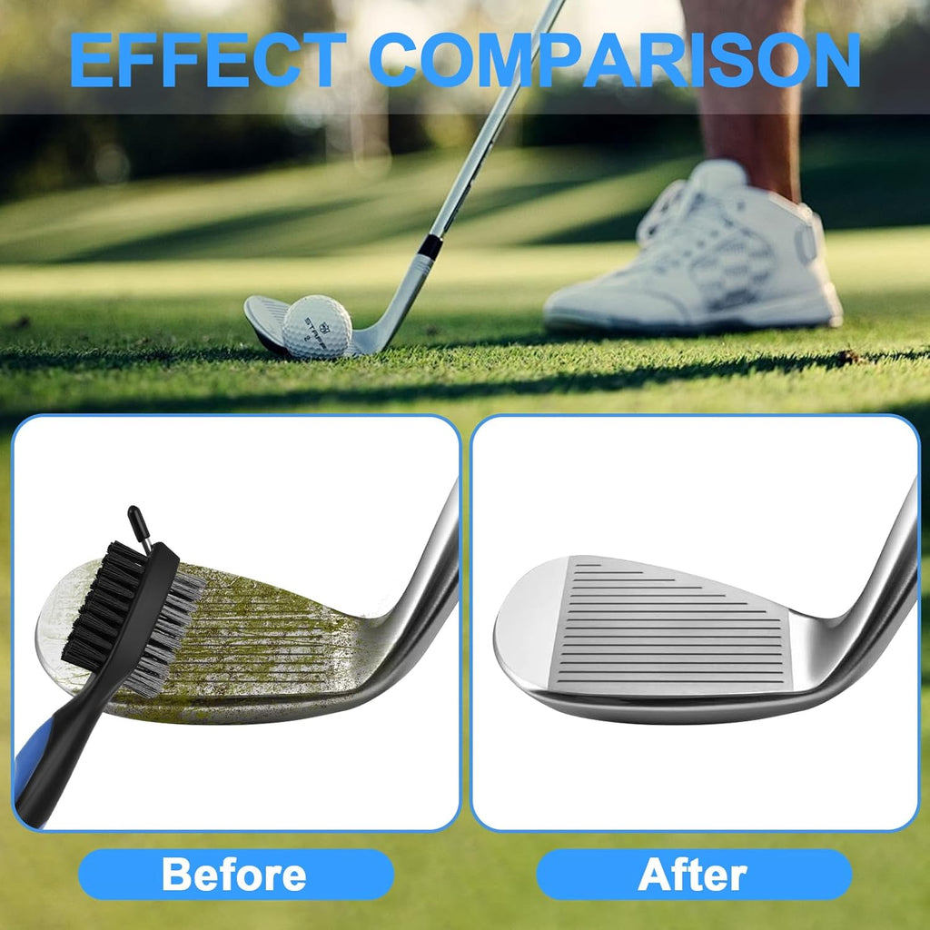 2 Pack Golf Club Brush, Professional Golf Club Cleaner with Retractable Zip-line and Golf Club Cleaner Brush, Handle Comfortable Grip Golf Grooves Cleaner for Easily Attaches to Golf Bag