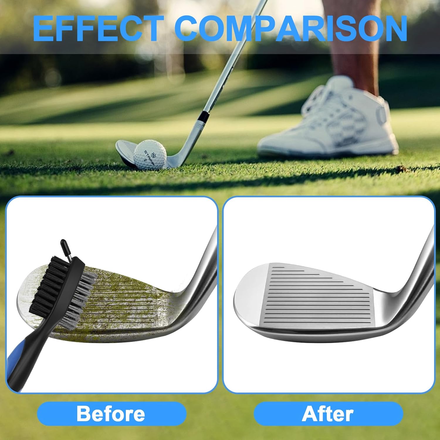 2 Pack Golf Club Brush, Professional Golf Club Cleaner with Retractable Zip-line and Golf Club Cleaner Brush, Handle Comfortable Grip Golf Grooves Cleaner for Easily Attaches to Golf Bag