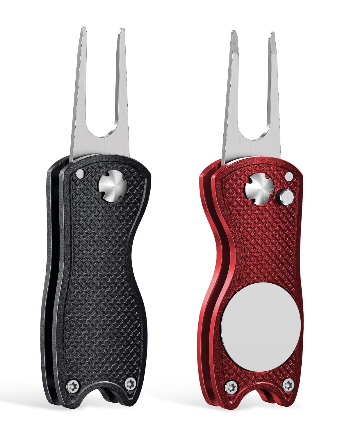 GreenHaven 2-6 Pack Golf Divot Repair Tool for Golfers Foldable Metal Green Tool with Magnetic Putt Alignment Ball Marker Pop-up Fork Tine with Sturdy Aluminum Alloy Handle