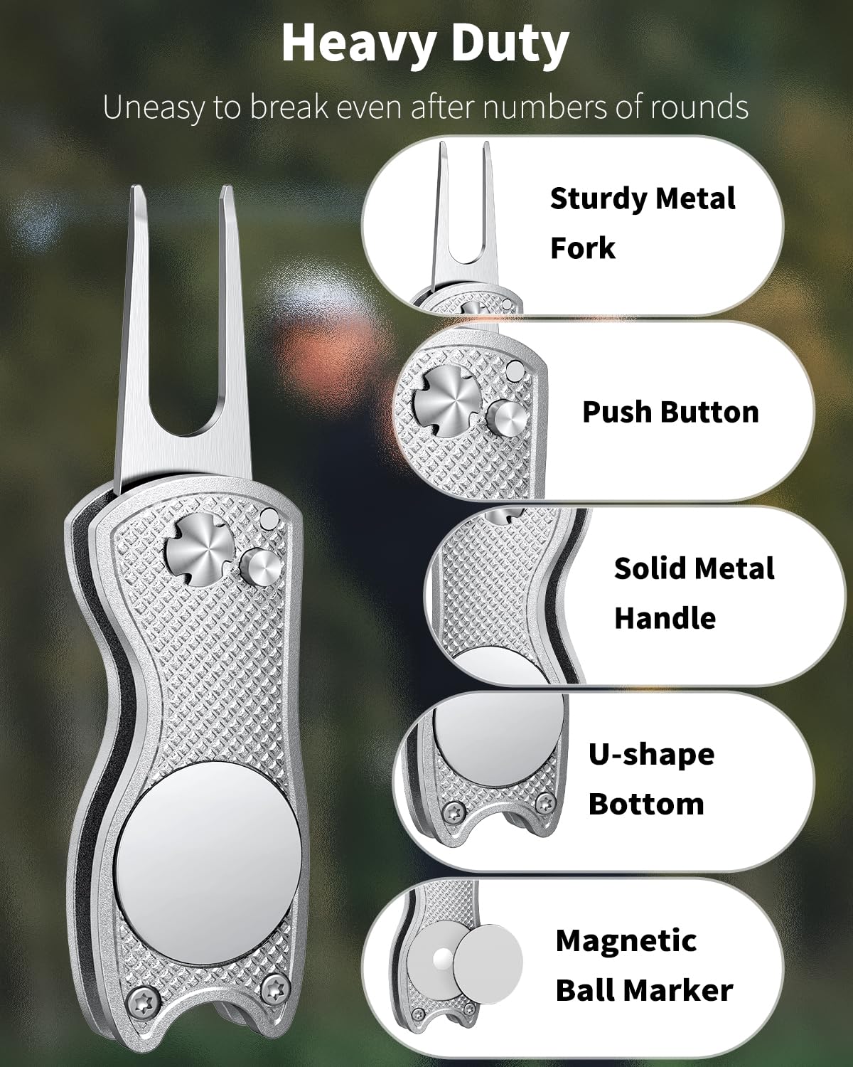 GreenHaven 2-6 Pack Golf Divot Repair Tool for Golfers Foldable Metal Green Tool with Magnetic Putt Alignment Ball Marker Pop-up Fork Tine with Sturdy Aluminum Alloy Handle