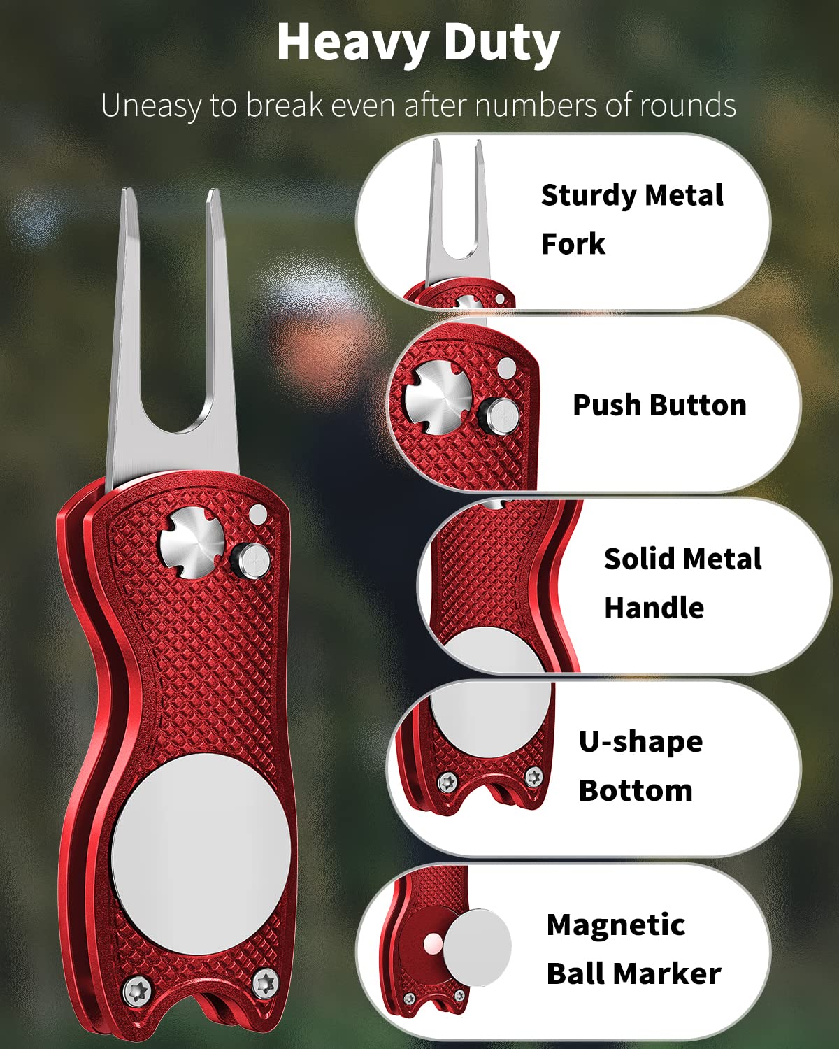 GreenHaven 2-6 Pack Golf Divot Repair Tool for Golfers Foldable Metal Green Tool with Magnetic Putt Alignment Ball Marker Pop-up Fork Tine with Sturdy Aluminum Alloy Handle