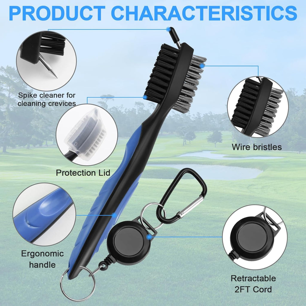 2 Pack Golf Club Brush, Professional Golf Club Cleaner with Retractable Zip-line and Golf Club Cleaner Brush, Handle Comfortable Grip Golf Grooves Cleaner for Easily Attaches to Golf Bag