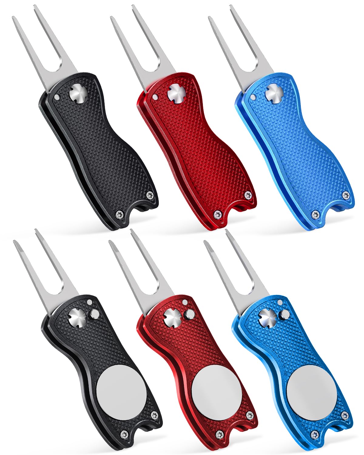 GreenHaven 2-6 Pack Golf Divot Repair Tool for Golfers Foldable Metal Green Tool with Magnetic Putt Alignment Ball Marker Pop-up Fork Tine with Sturdy Aluminum Alloy Handle