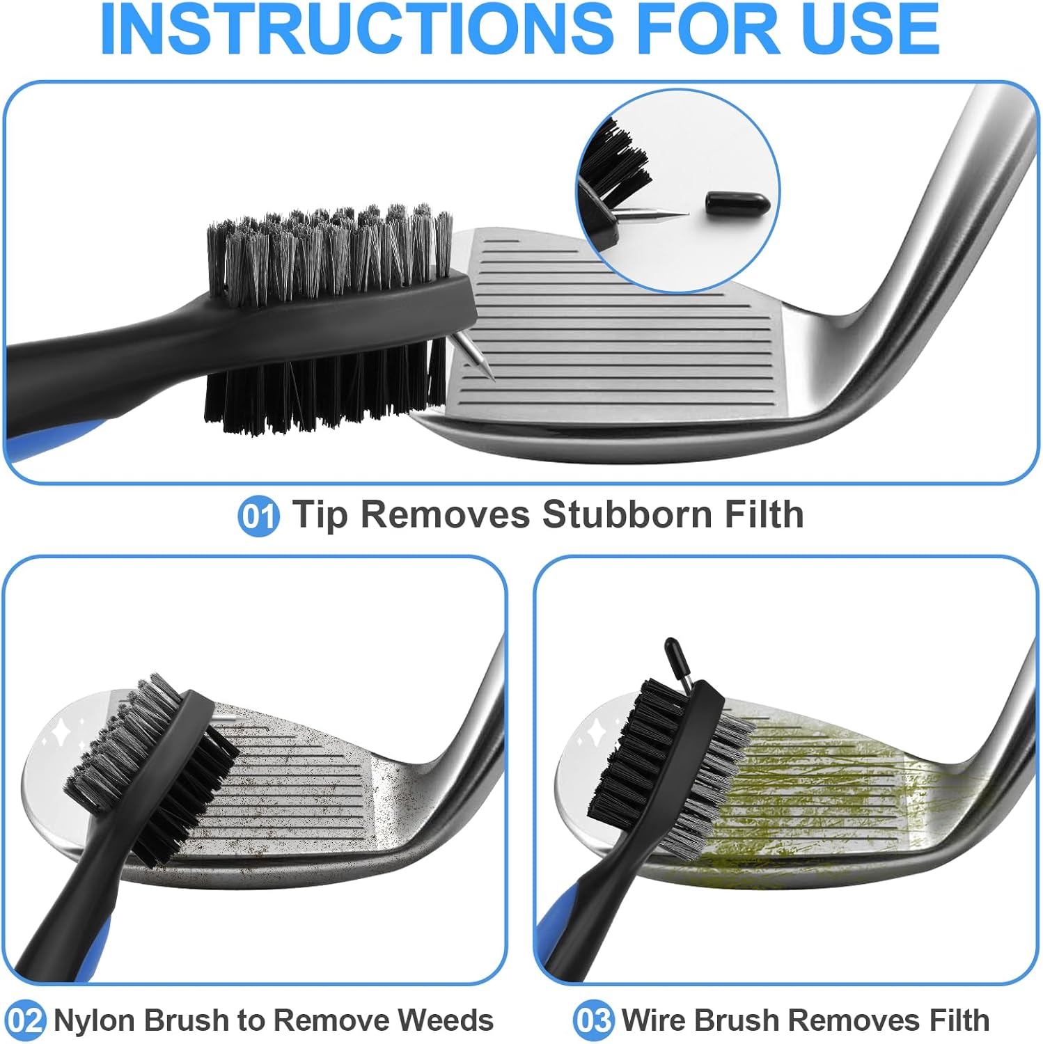 2 Pack Golf Club Brush, Professional Golf Club Cleaner with Retractable Zip-line and Golf Club Cleaner Brush, Handle Comfortable Grip Golf Grooves Cleaner for Easily Attaches to Golf Bag