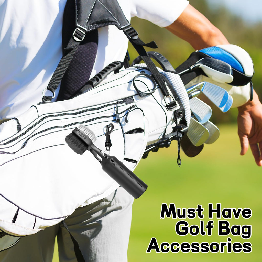 THIODOON 2 Pack Golf Club Brushes and Groove Cleaner 2 ft Retractable Zipline Carabiner Golf Brush Head with Retractable Spike Comfortable Grip Golf Club Cleaner