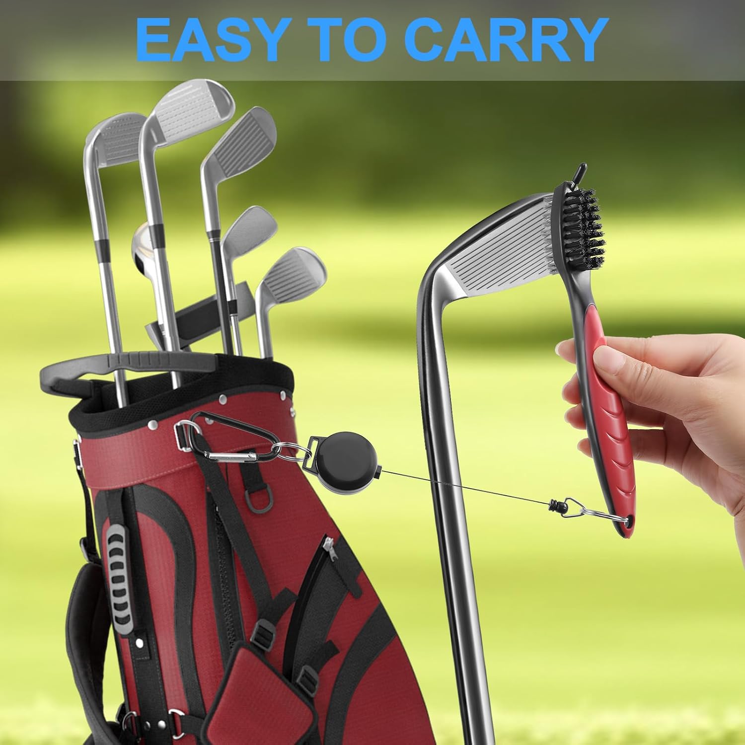 2 Pack Golf Club Brush, Professional Golf Club Cleaner with Retractable Zip-line and Golf Club Cleaner Brush, Handle Comfortable Grip Golf Grooves Cleaner for Easily Attaches to Golf Bag