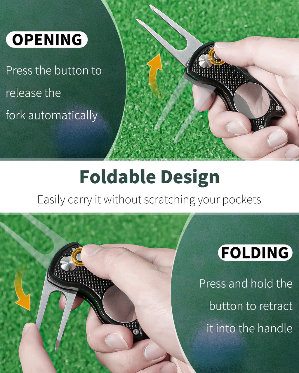 GreenHaven 2-6 Pack Golf Divot Repair Tool for Golfers Foldable Metal Green Tool with Magnetic Putt Alignment Ball Marker Pop-up Fork Tine with Sturdy Aluminum Alloy Handle