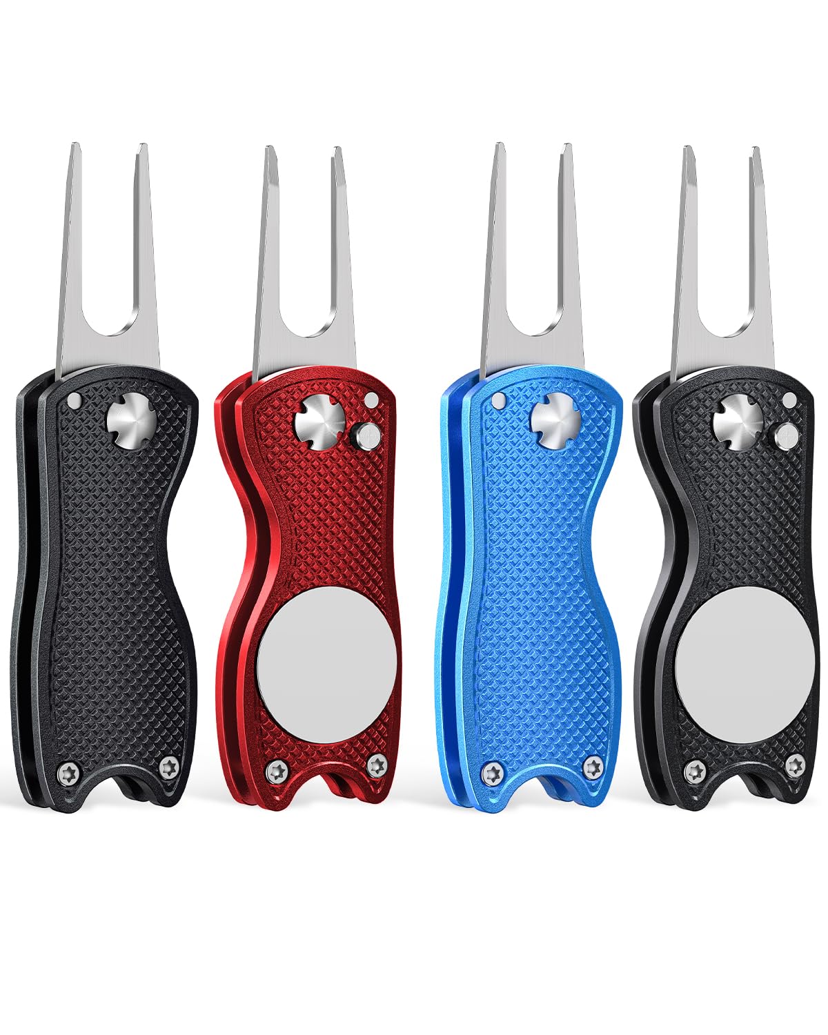 GreenHaven 2-6 Pack Golf Divot Repair Tool for Golfers Foldable Metal Green Tool with Magnetic Putt Alignment Ball Marker Pop-up Fork Tine with Sturdy Aluminum Alloy Handle