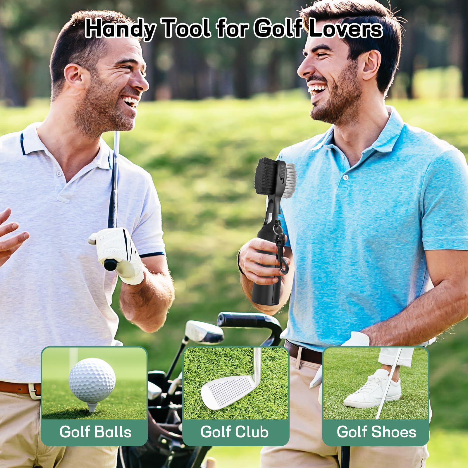 THIODOON 2 Pack Golf Club Brushes and Groove Cleaner 2 ft Retractable Zipline Carabiner Golf Brush Head with Retractable Spike Comfortable Grip Golf Club Cleaner