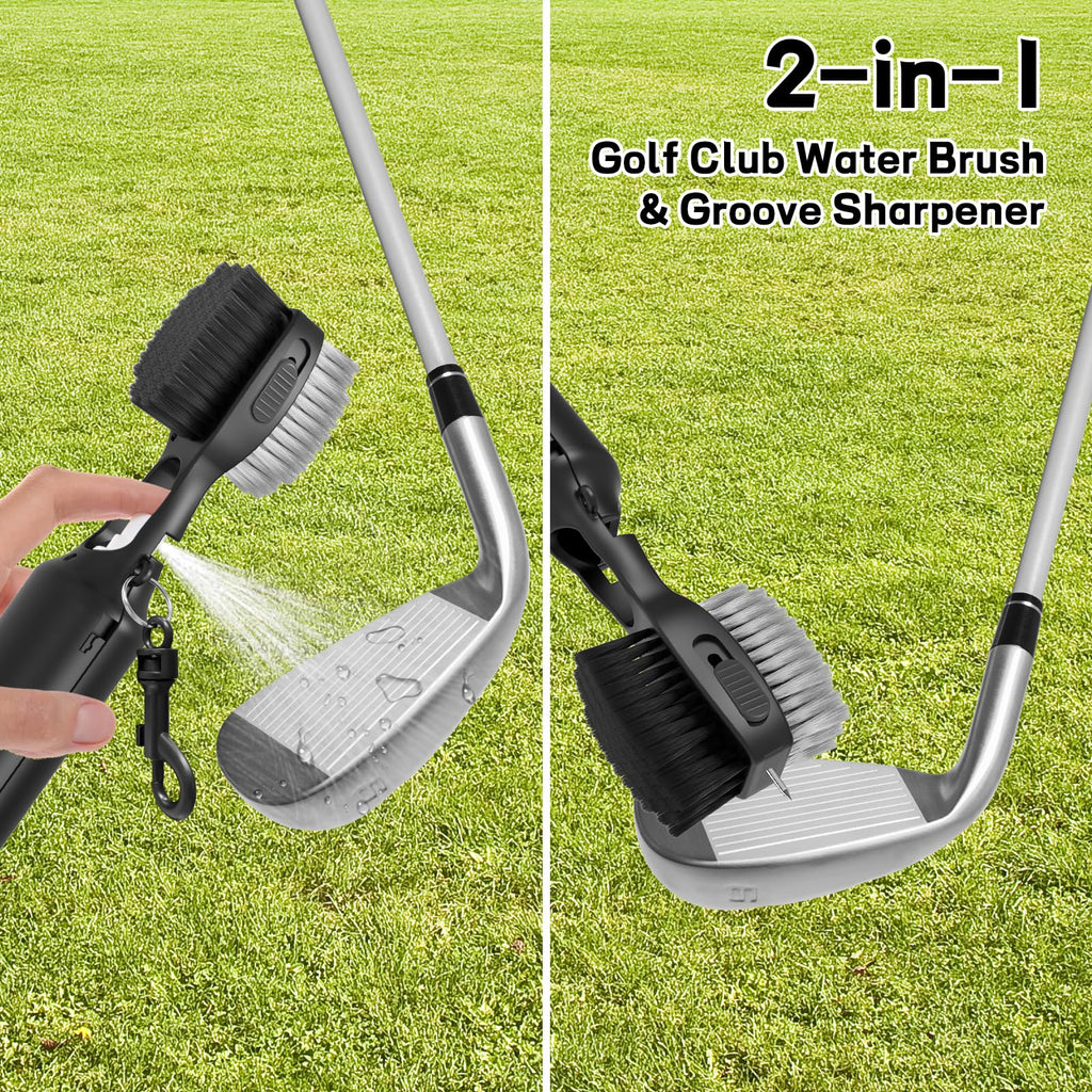 THIODOON 2 Pack Golf Club Brushes and Groove Cleaner 2 ft Retractable Zipline Carabiner Golf Brush Head with Retractable Spike Comfortable Grip Golf Club Cleaner
